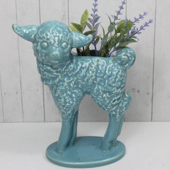 Vintage Haeger Lamb Planter Turquoise Mid Century Nursery Decor 1950s-60s 8-1/2" - Picture 1 of 7